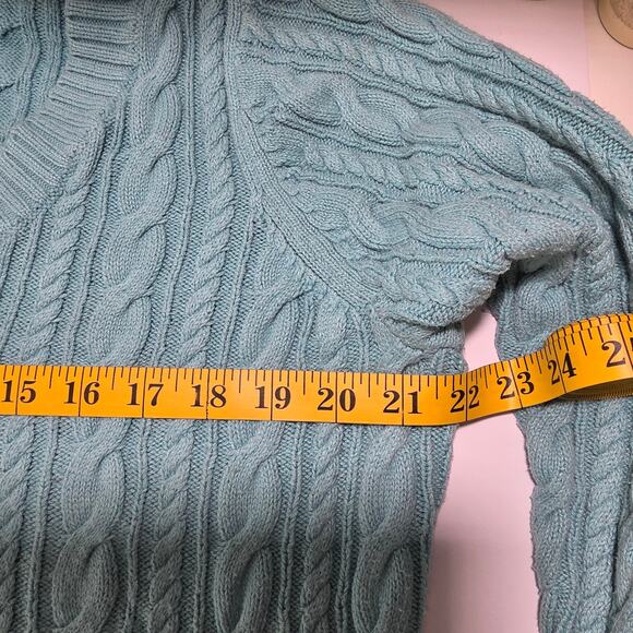 JCP Womens 1X Aqua Blue Cable Knit V-Neck Pullover Sweater Long Sleeve Soft Knit - Picture 8 of 9